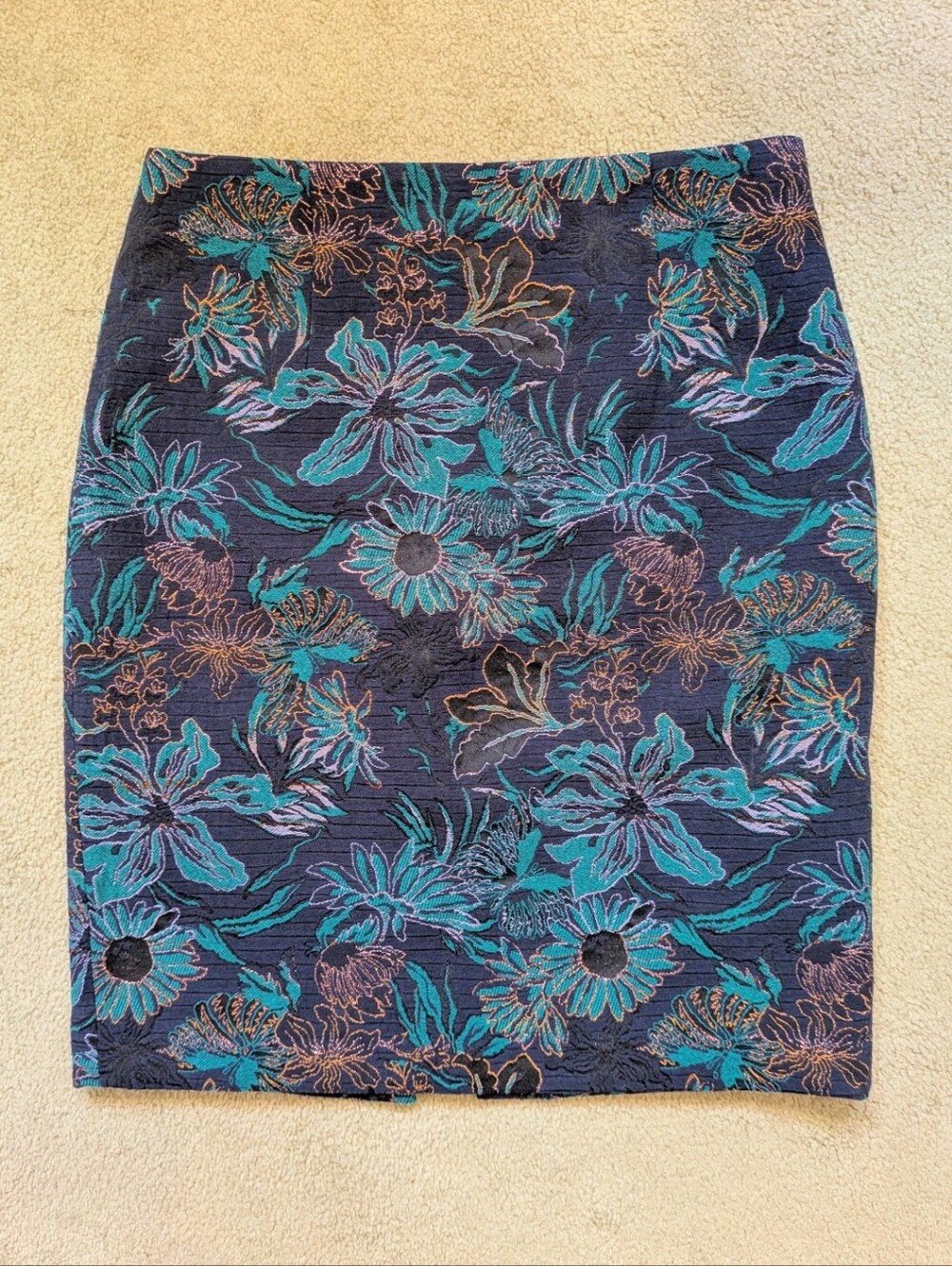 Tristan Embroidered Blue And Green Pencil Skirt